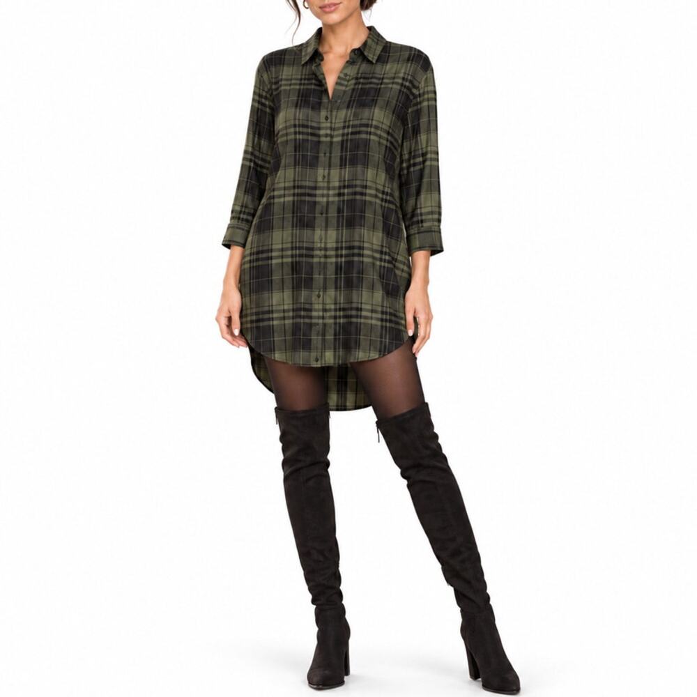Alice + Olivia Olive Green Black Plaid Shirt Dress Size S